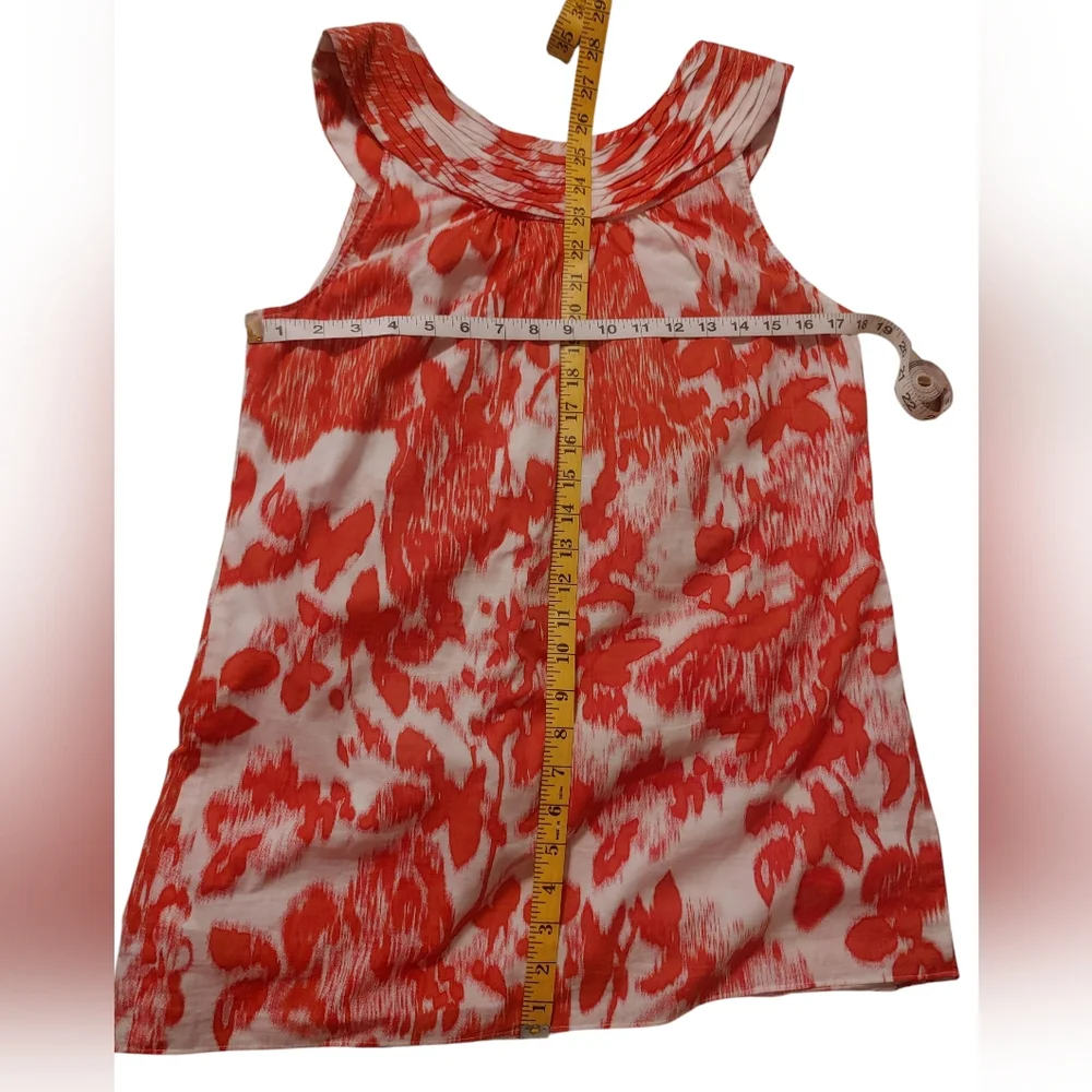 CAbi Red and White Floral Sleeveless Blouse #414 Cotton Ikat Coral Floral Small
